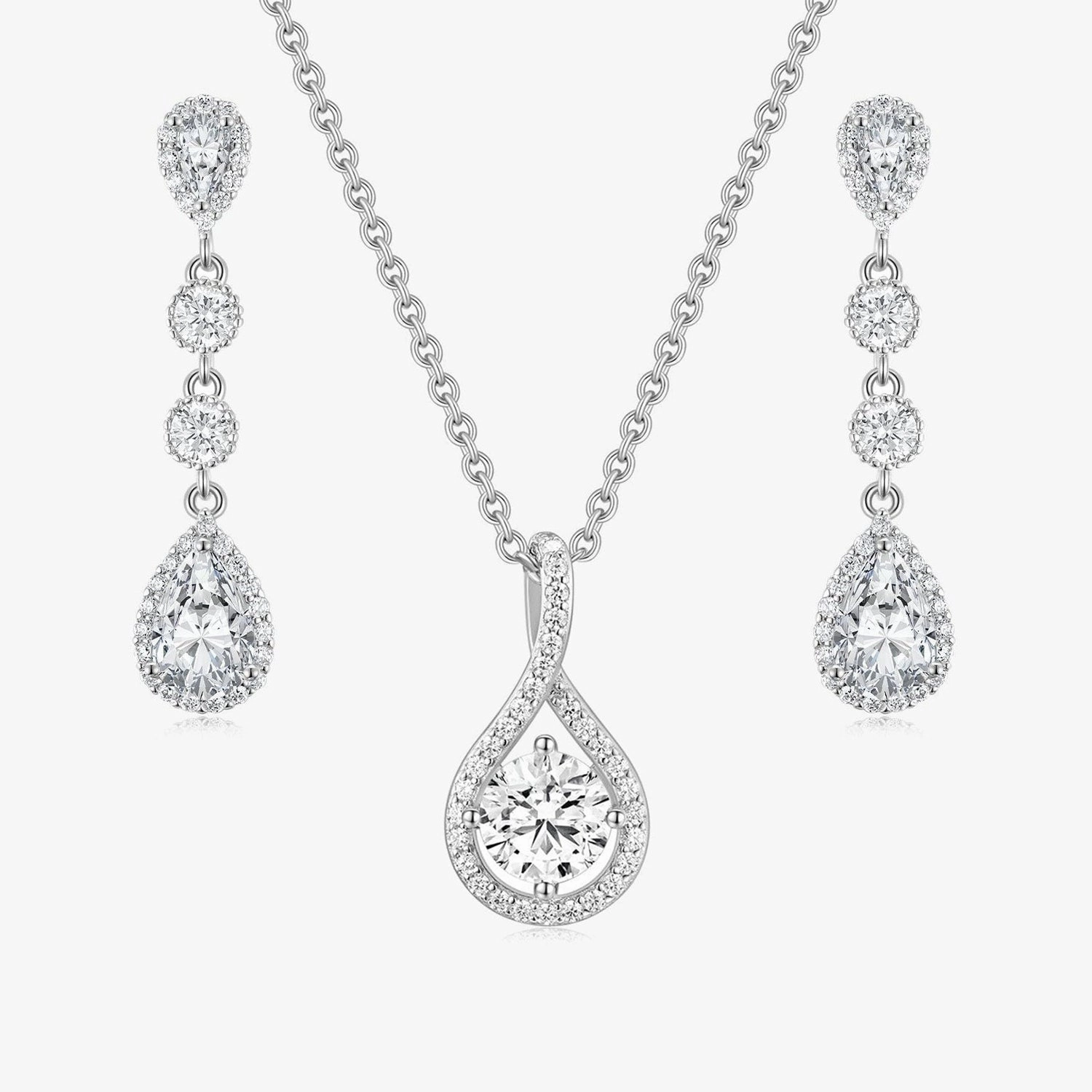 Soft Spark Dainty Detail Halo Pear CZ Bridal Set in Sterling Silver