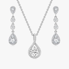 Soft Spark Dainty Detail Halo Pear CZ Bridal Set in Sterling Silver