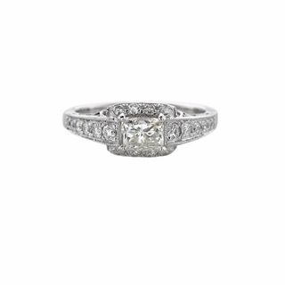 SIDEWAYS RADIANT DIAMOND SET INTO ANTIQUE STYLE RING Gloss Detail