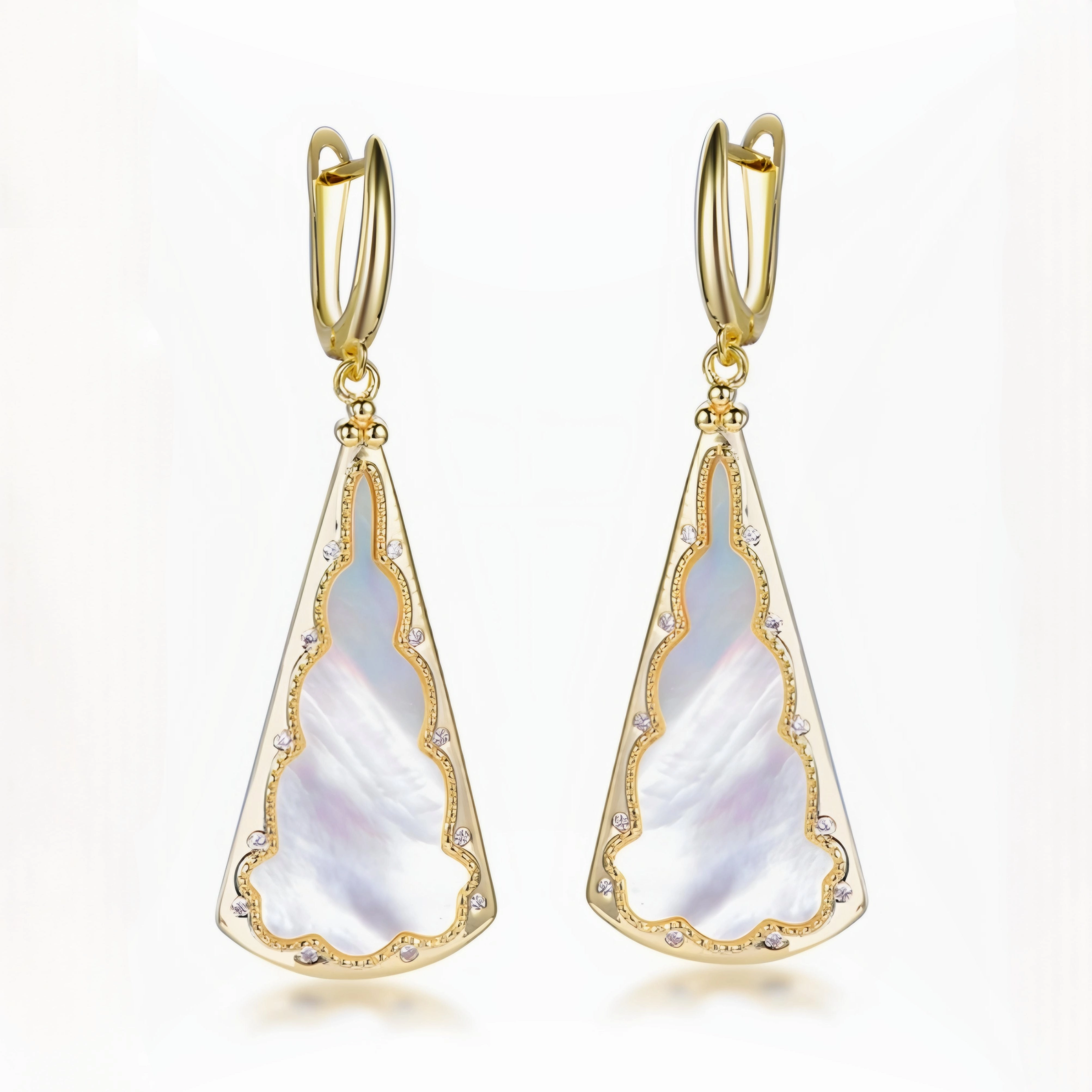 Chic Flow Cozy Look Gold Plated Sterling Silver and Mother of Pearl Drop Earrings