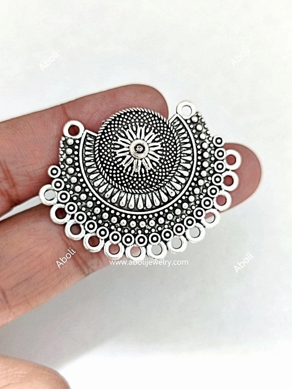 Captivating Style Soft Reflection Oxidised silver pendant chandbali earrings connector with loops SP35