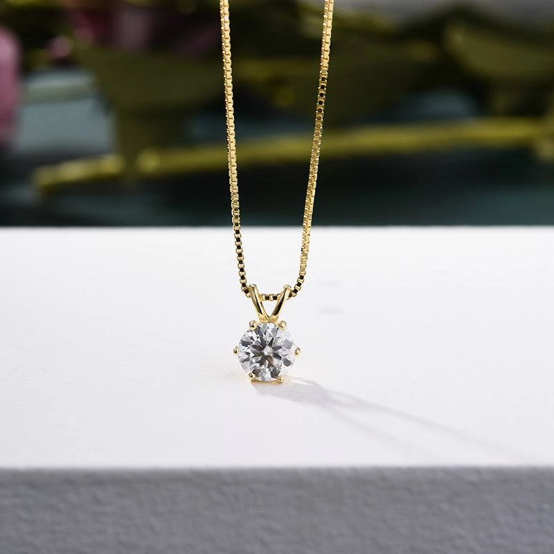 Graceful Layer Louily Yellow Gold Round Cut Moissanite Stone Pendant Necklace