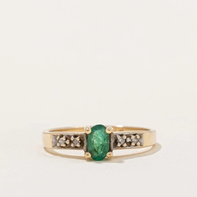 Emerald & Diamond Ring | 0.20ct, 0.02ctw | SZ 4.75 | Shiny Pop