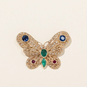 Evening Feature Chic Form 14K Yellow Gold Butterfly Motif Diamond Brooch | 3.30ctw, 0.61ctw