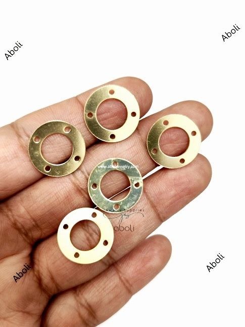 Golden disc connector with 4 holes Flat Metal donut connector Jewellery Component Glossy finish MACU18 Glow Look Chic Glance