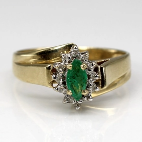 Emerald & Diamond Cocktail Ring | 0.12ct | 0.02ctw | SZ 6.75 | Formal Style Sophisticated Glow