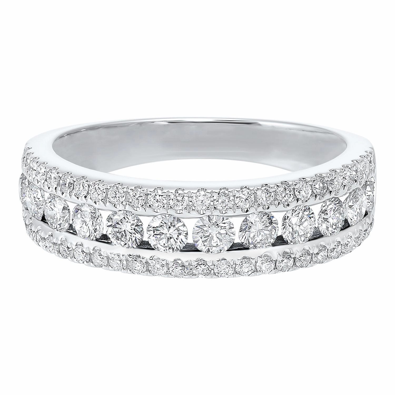 3-Row Diamond Band  1.00 Cttw 14K White Gold Romantic Item
