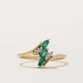 Emerald & Diamond Bypass Ring | 0.10ctw, 0.02ctw | SZ 6.5 | Weekend Look