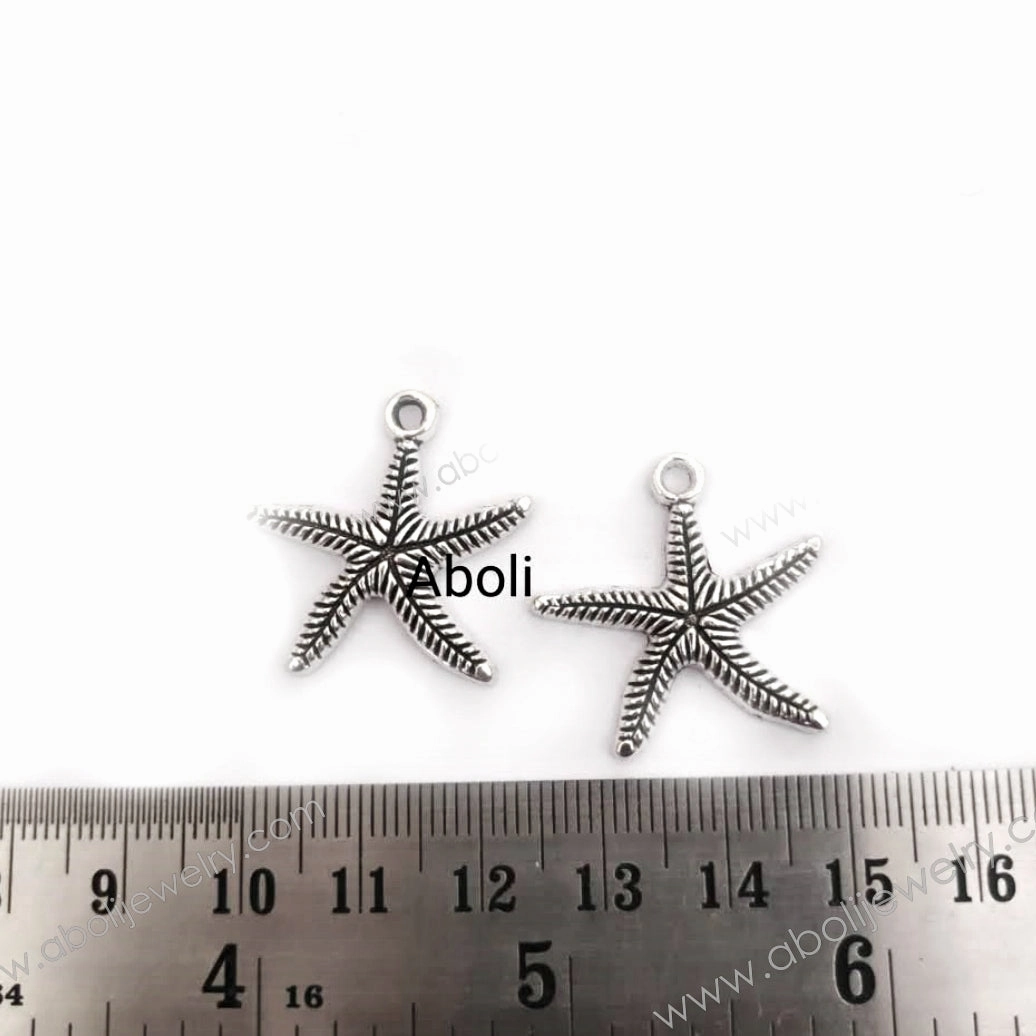 Modern Chic Crisp Look Silver starfish charm sea animals ocean theme CHMS82 2 charms