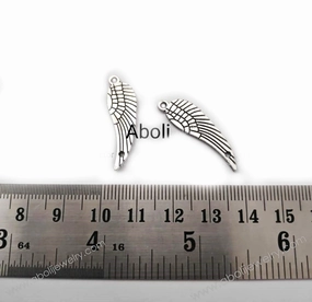 Silver angel wing Charm wings double sided CHMS50 1 charm Shiny Jewelry