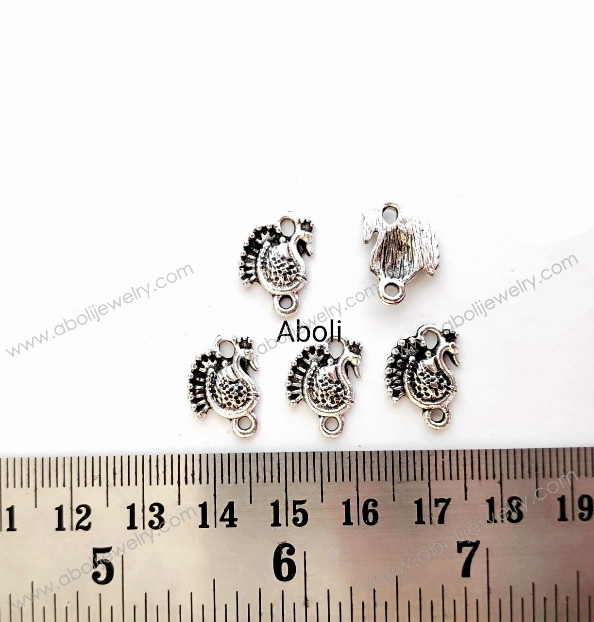 Dramatic Flare Silver Charm elegant peacock connector set of 5 CHMS20