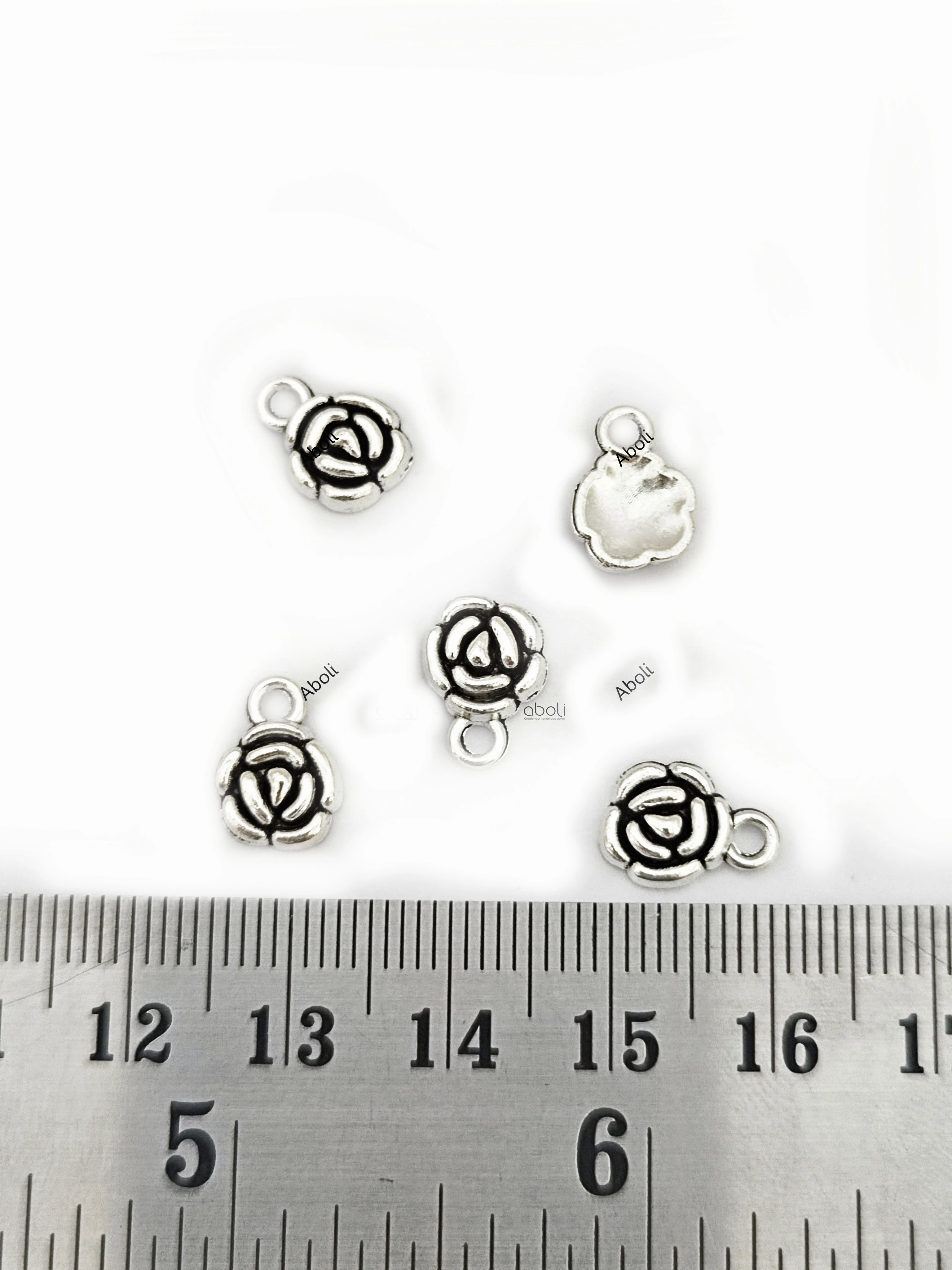 Silver Charms rose charm Silver rose flower charms CHMS113 5 charms Refined Quality Event Outfit