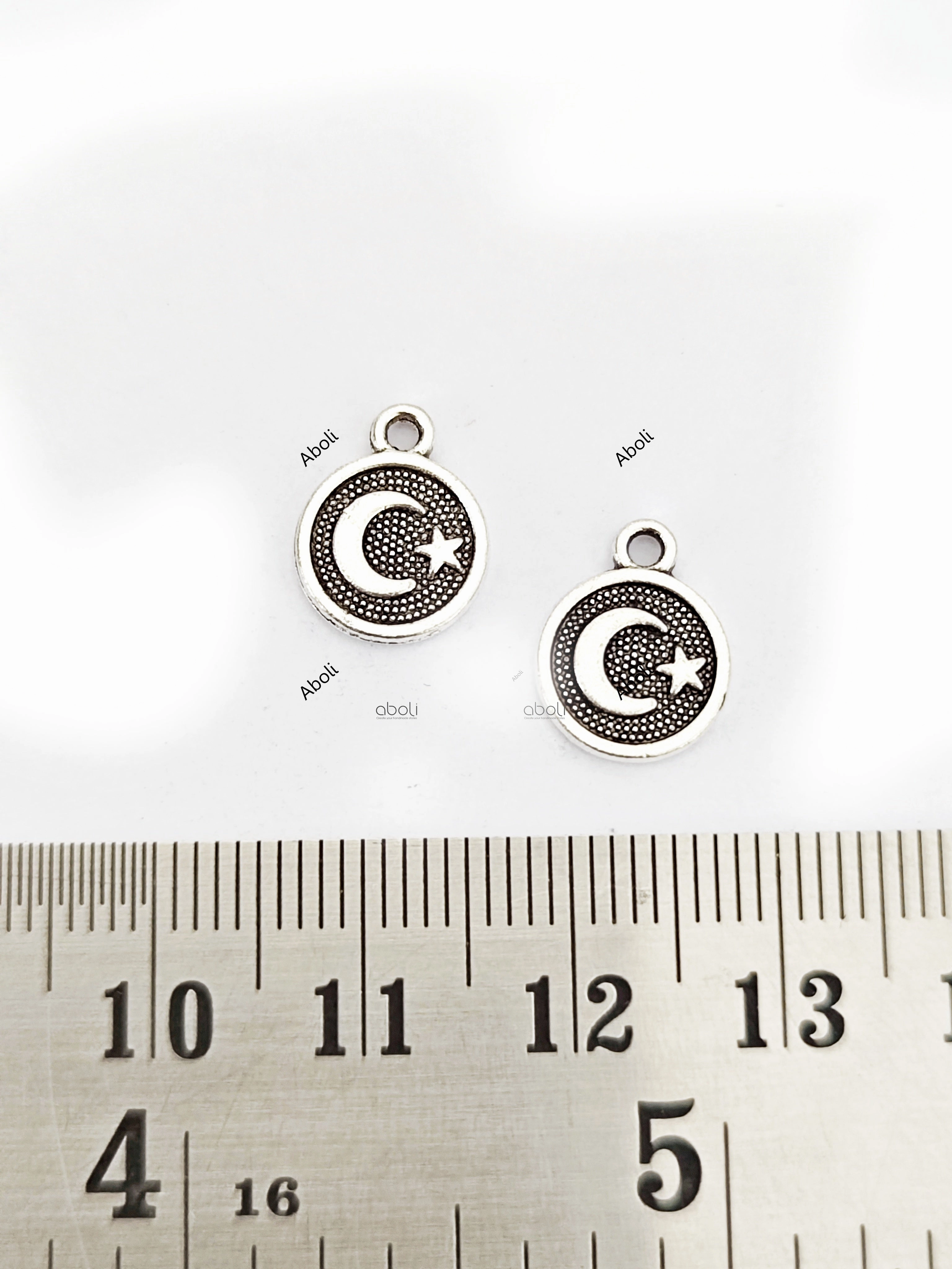 Silver crescent moon and star charm double sided moon charm CHMS105 2 charms Chic Gift