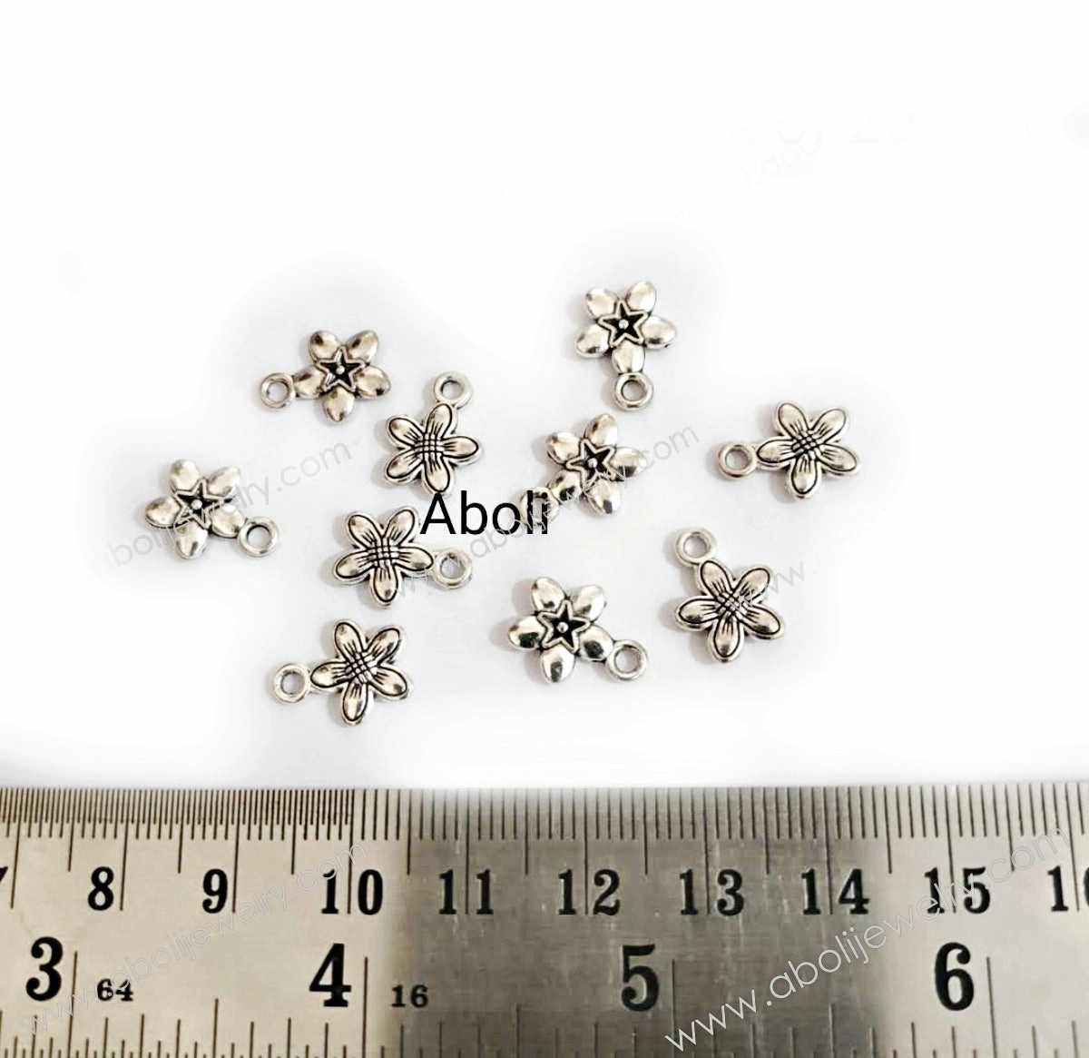 Cozy Accent Stunning Detail Silver flower Charms floral double sided charm CHMS65 10 charms