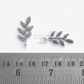 Modern Pair Shiny Details Silver leaf charm silver branch leaves charm 24 mm x 20 mm CHMS182 2 charms