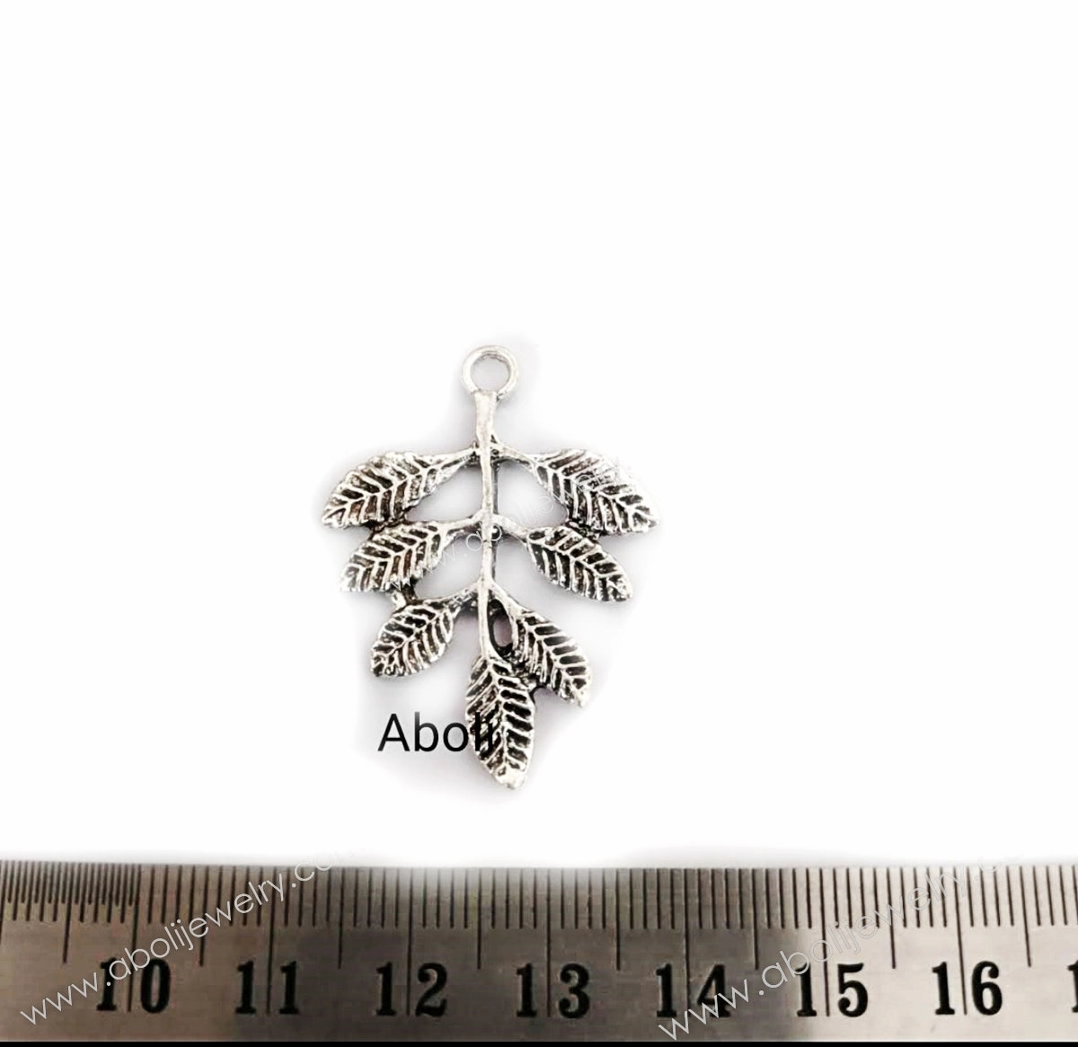 Romantic Detail Silver leaf charm silver branch leaves CHMS75 1 charm