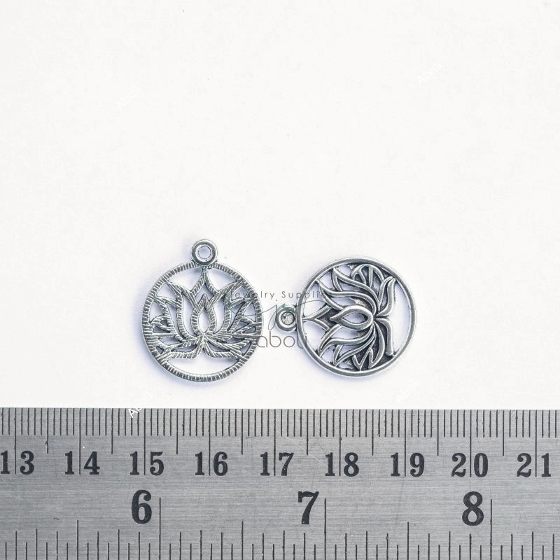 Silver lotus in circle charm lotus charm flower CHMS171 1 charm Luminous Sparkle