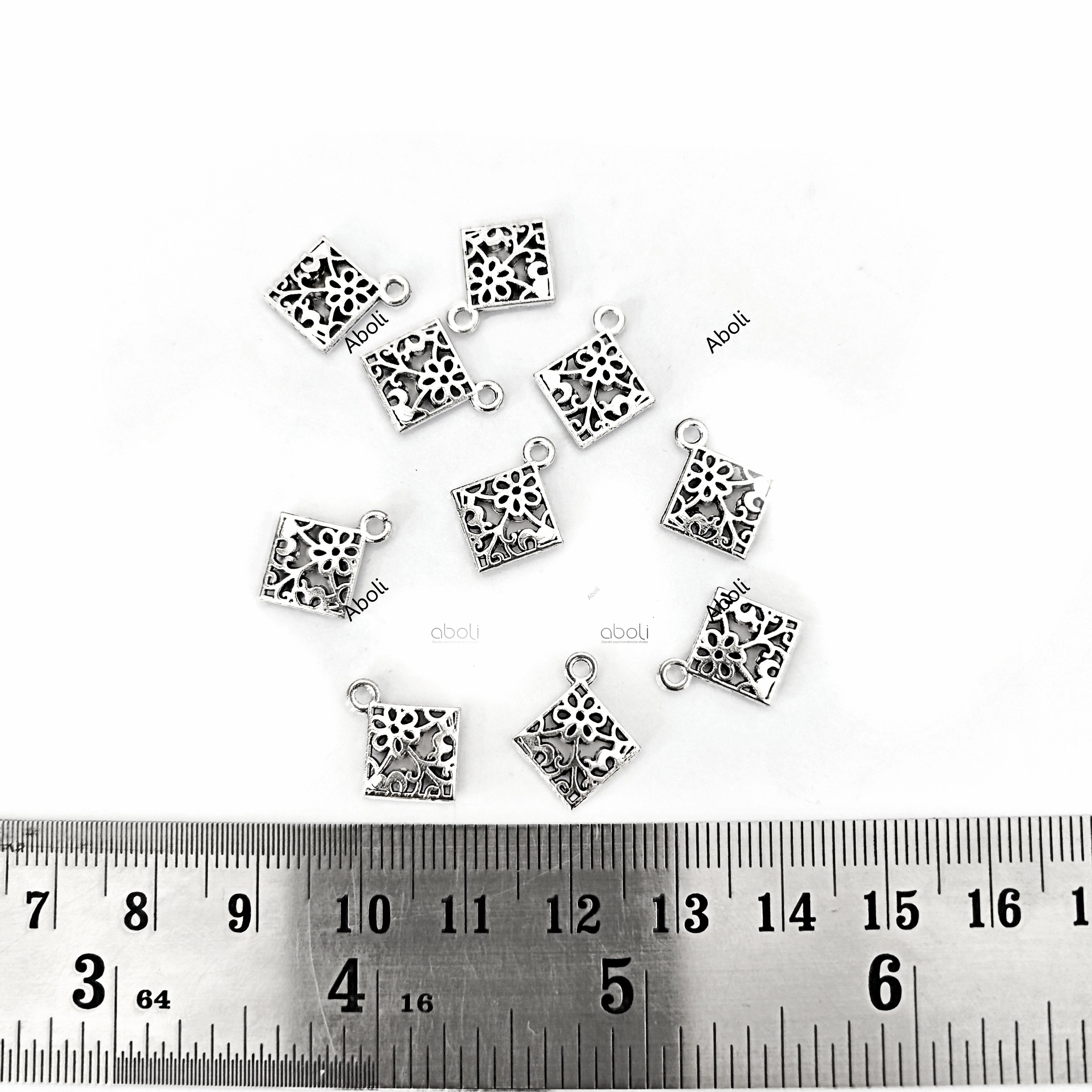 Clean Lines Polished Line Silver puffy kite shape charm square filigree charms CHMS98 10 charms
