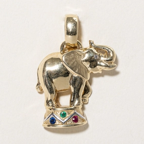 True Touch Subtle Fit Multi Gemstone Circus Elephant Pendant | 0.08ctw, 0.01ct