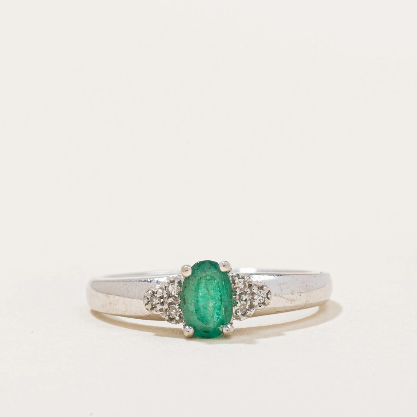 Emerald & Diamond Ring | 0.35ct, 0.02ctw | SZ 6.5 | Layered Glow Natural Detail