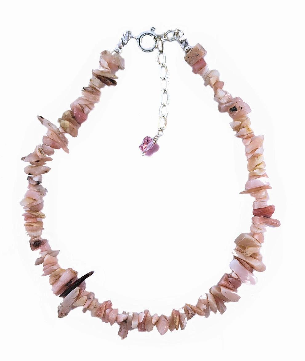 Genuine Pink Opal Gem Chip Bracelet Sterling Silver Handmade Stylish Gift