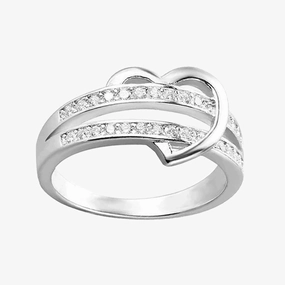 Simple Heart Shaped Ring in 925 Sterling Silver Glamour Effect shiny accents
