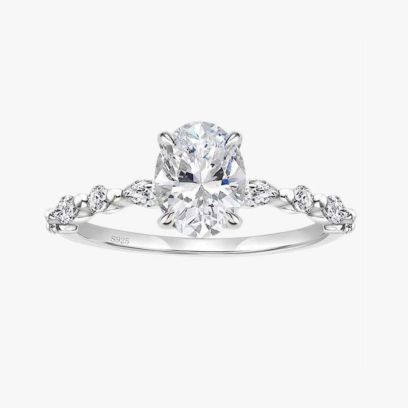 3CT Oval Cut Cubic Zirconia Promise Ring in Sterling Silver Stylish Line Pretty Detail