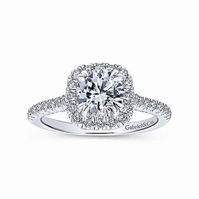 Delicate Item Handcrafted Product Pave Cushion Shaped Halo Round Diamond Engagement Ring 468A