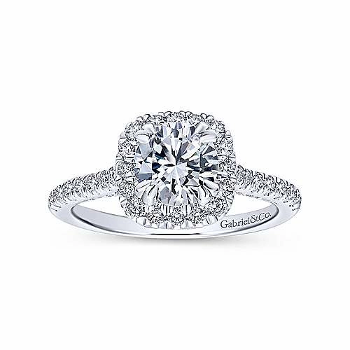 Pave Cushion Shaped Halo Round Diamond Engagement Ring 468A Bold Gift