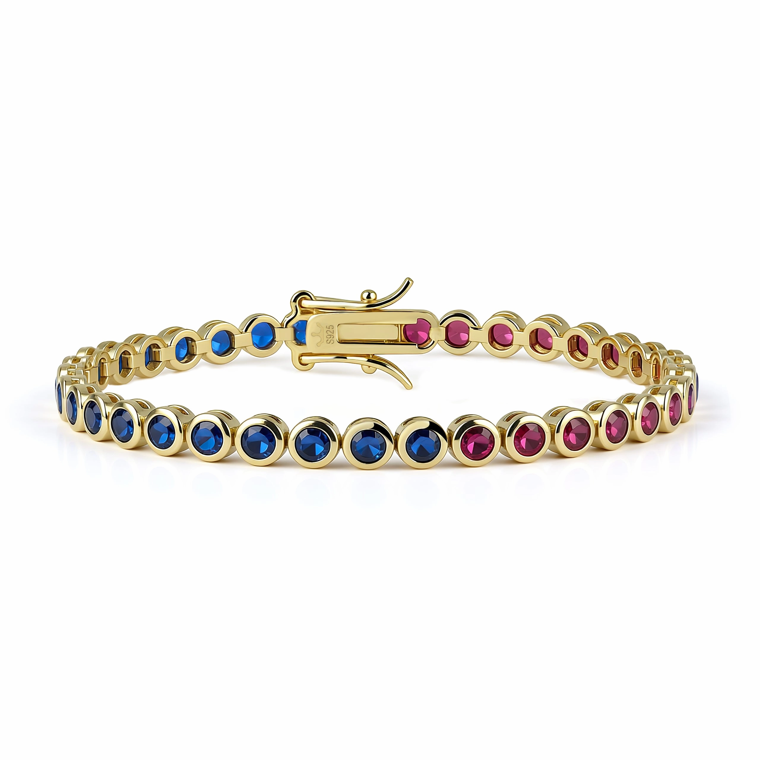 Boho Charm Sterling Silver Bezel Set Round Color Stone Tennis Bracelet