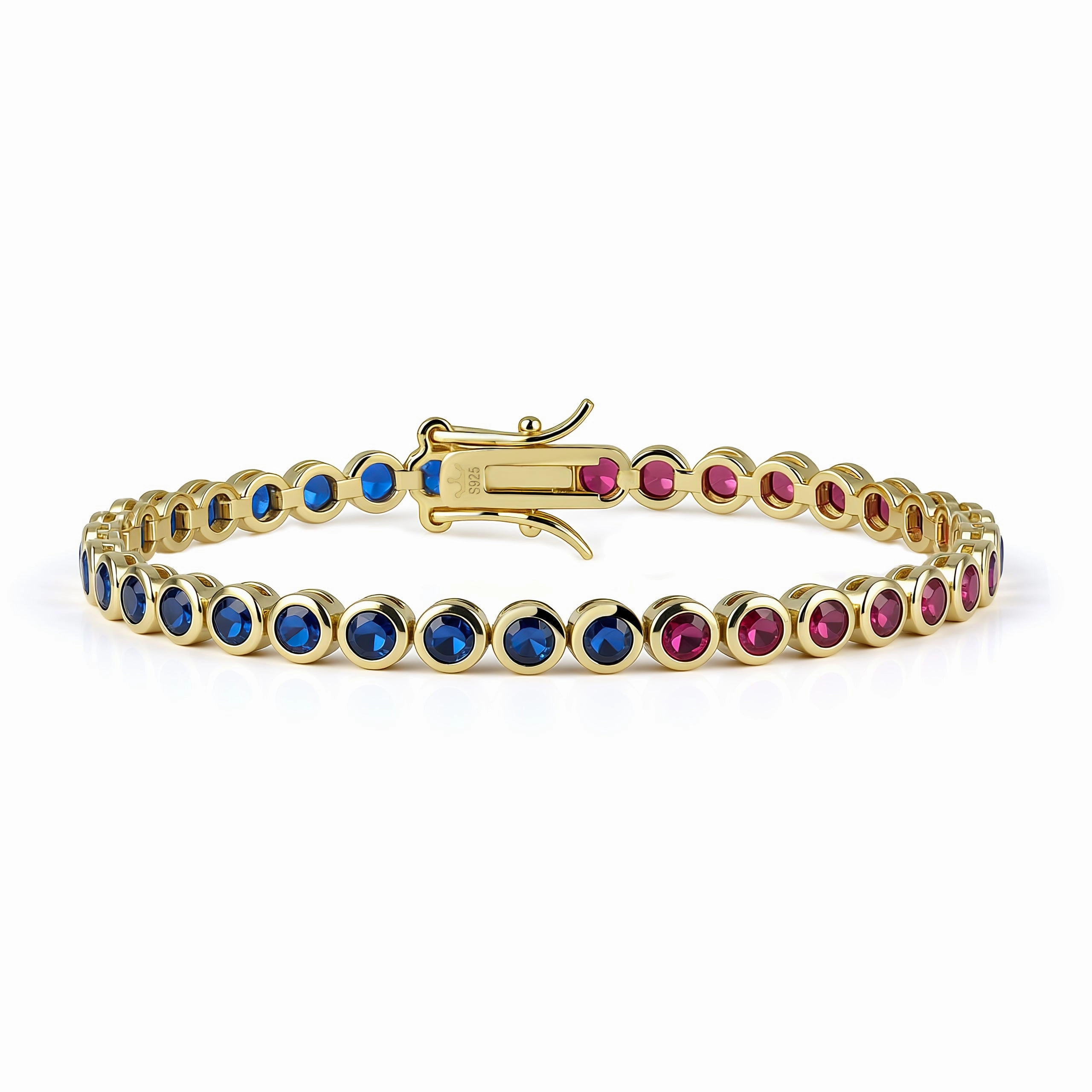 Sterling Silver Bezel Set Round Color Stone Tennis Bracelet Bold Detail Bold piece