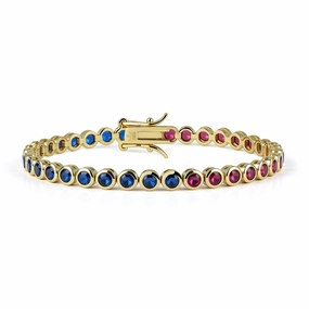 Boho Charm Sterling Silver Bezel Set Round Color Stone Tennis Bracelet