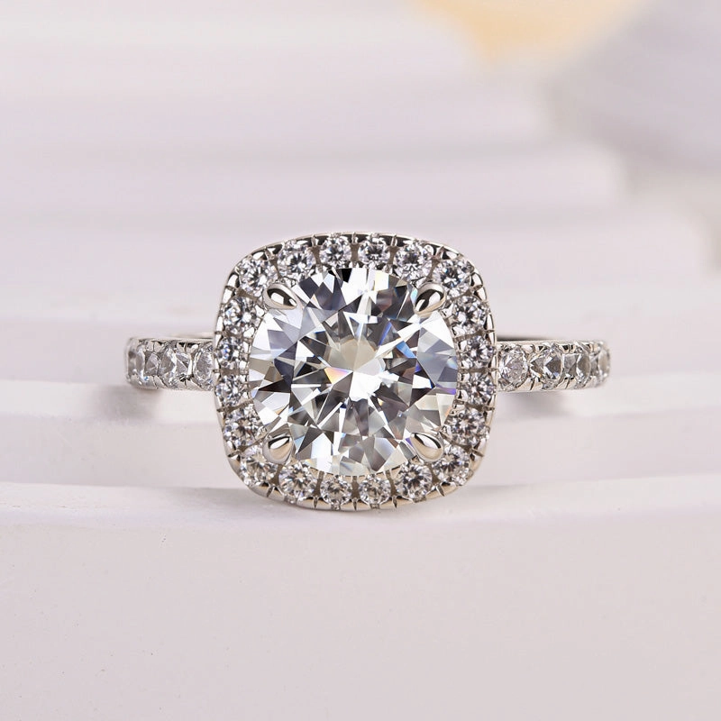 Louily Stunning Halo Round Cut Simulated Diamond Engagement Ring In Sterling Silver Polished Treasures