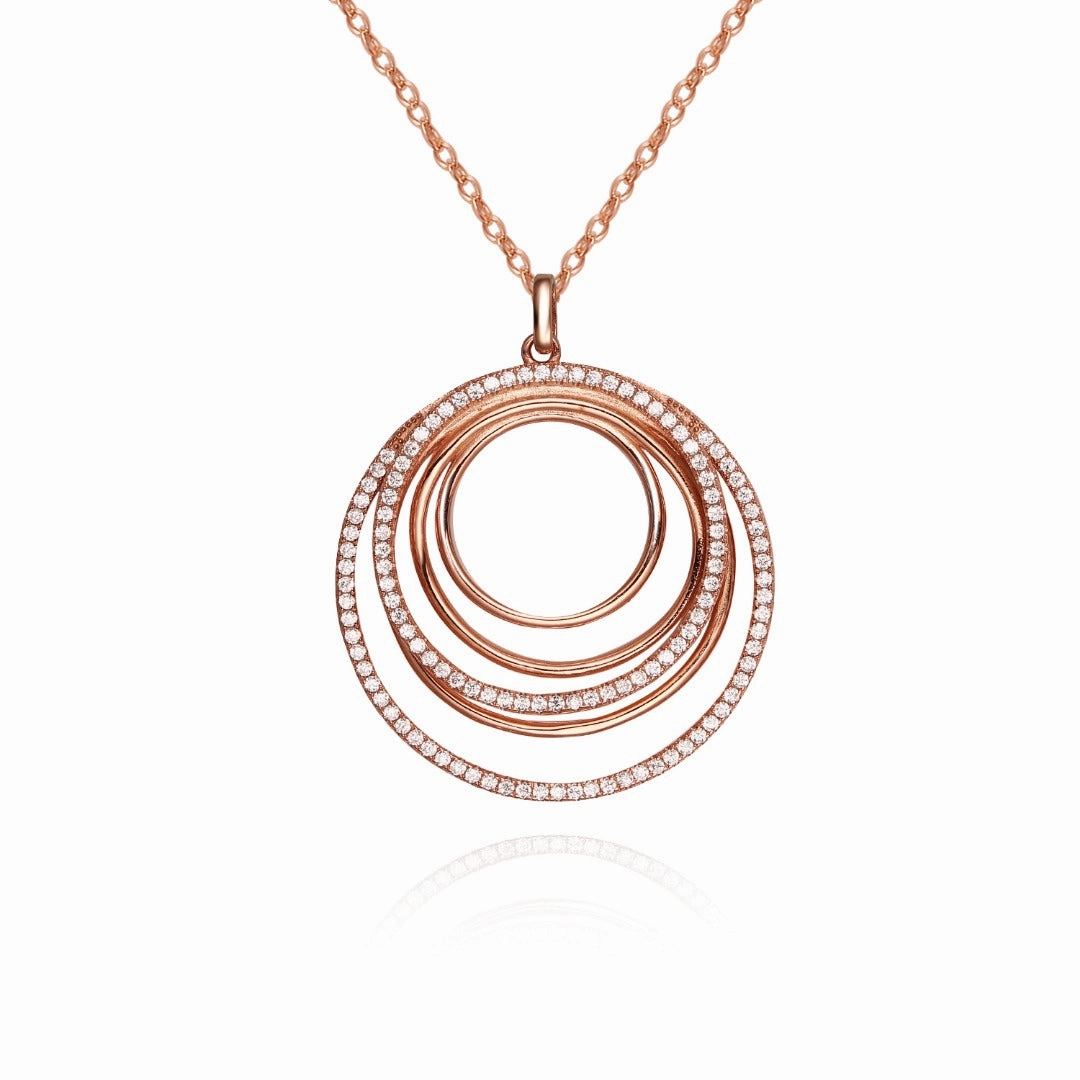 Luxe Pick Classic Jewelry Design Sterling Silver Circles With CZ's Pendant Necklace