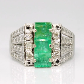 Emerald & Diamond Cocktail Ring | 1.05ctw, 0.12ctw | SZ 7.75 | Unique Accent Festive Wear