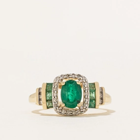 Flirty Look Emerald & Diamond Halo Cocktail Ring | 0.68ctw, 0.66ctw | SZ 7
