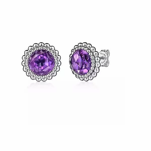 Daytime Fashion Smooth Touch Sterling Sliver Faceted Round Amethyst Bujukan Stud Earrings