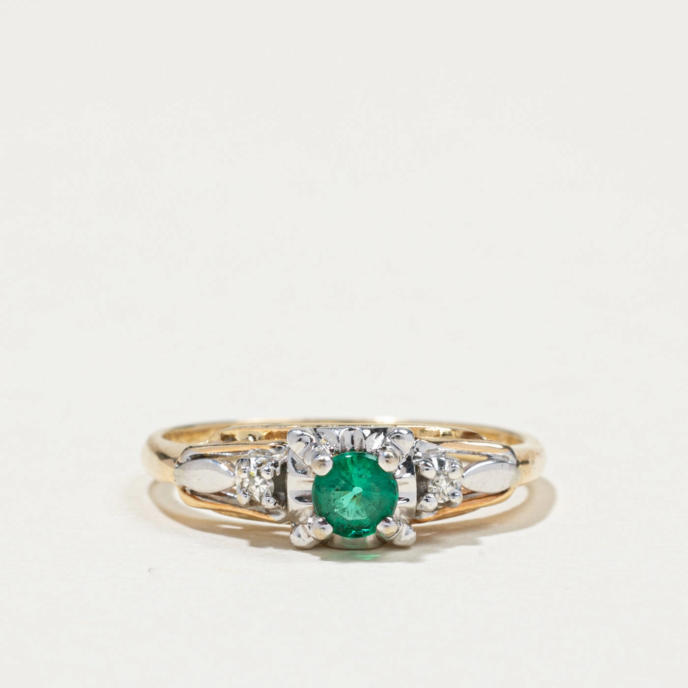 Handcrafted Touch Vintage Emerald & Diamond Ring | 0.20ct, 0.03ctw | SZ 6.25