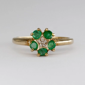 Vintage Emerald and Diamond Cluster 10k Ring | 0.5ctw, 0.01ct | SZ 7 | Stunning Detail