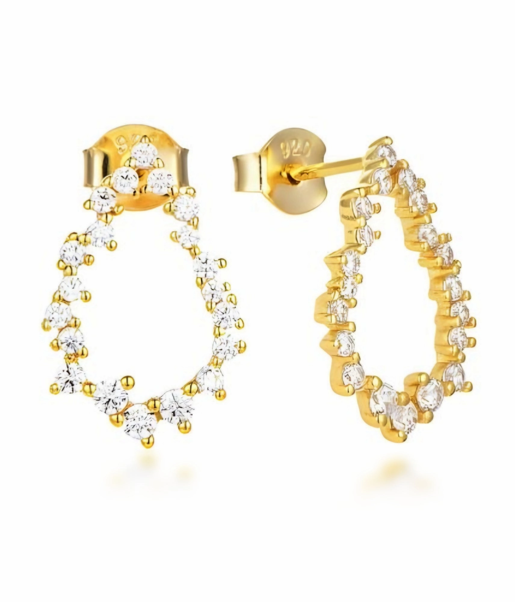 Sterling Silver Small Sprinkled CZ Teardrop Earrings on Post Structured Accent Radiant Edge