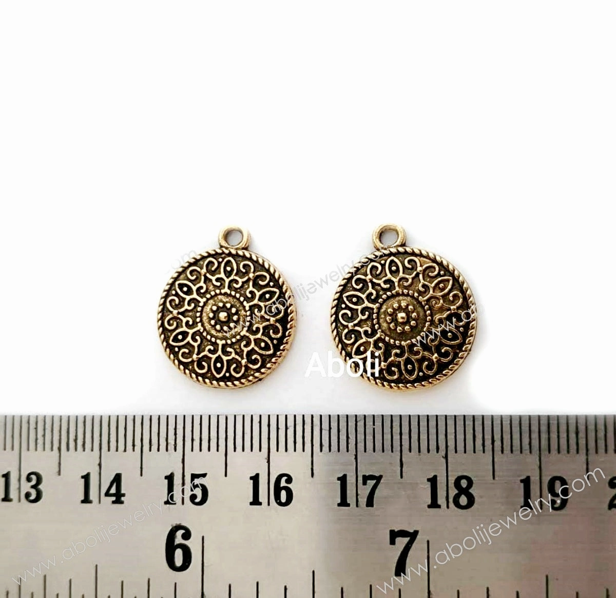 Golden Charm Mandala motif disc charm CHMG35 2 charms Elegant Features