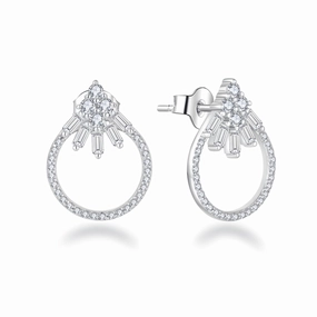 Sterling Silver Micropave Round and Baguette CZ Stud Earrings Youth Set Glowing Feature