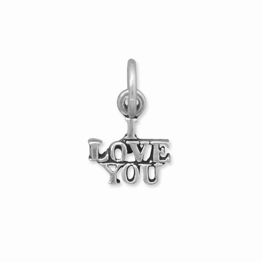 Neutral Mood Timeless Beauty I LOVE YOU Word Charm Antiqued Sterling Silver