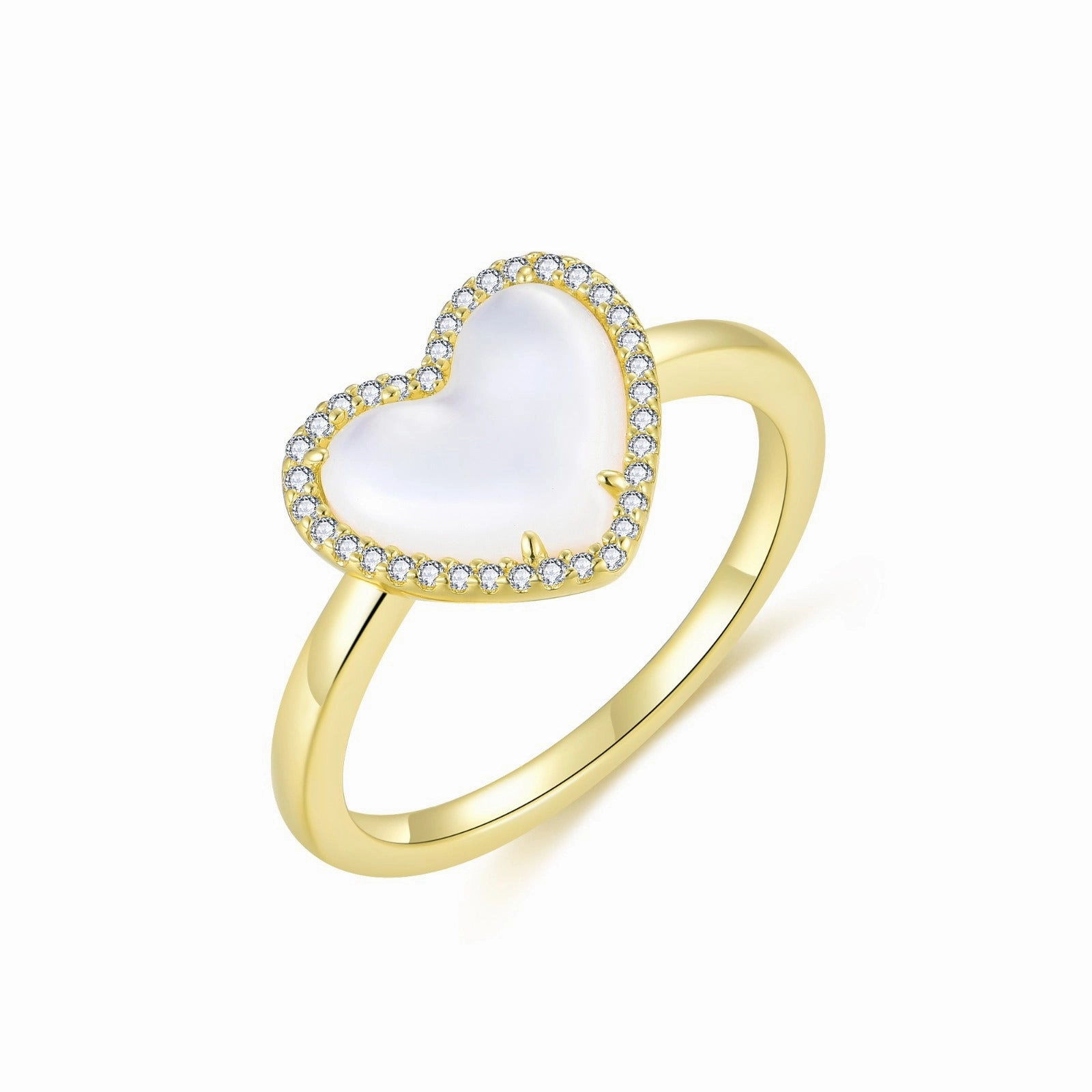 Gold Plated Sterling Silver Round Mother of Pearl with CZ Border Ring Gifting Moment