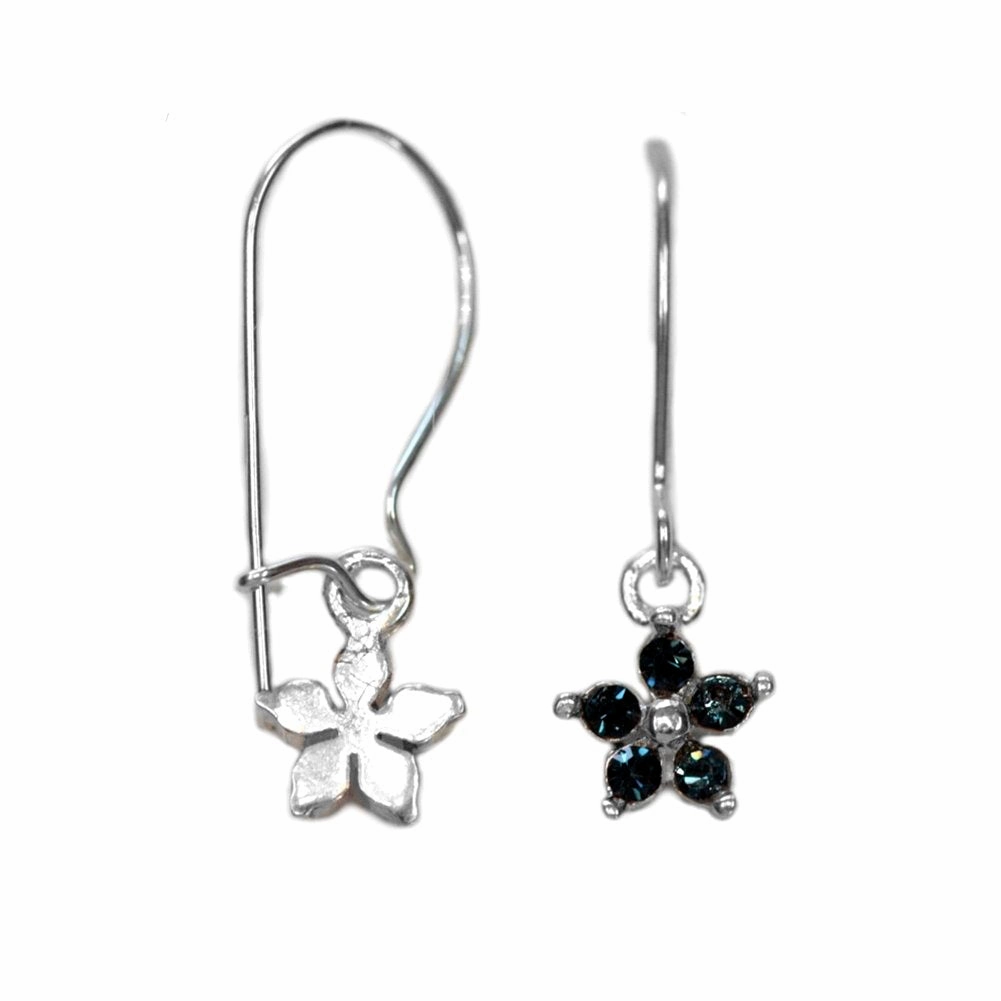 Small Blue Flower Earrings Made with Swarovski(R) Crystals Sterling Silver Exclusive Accessories Creative Detail