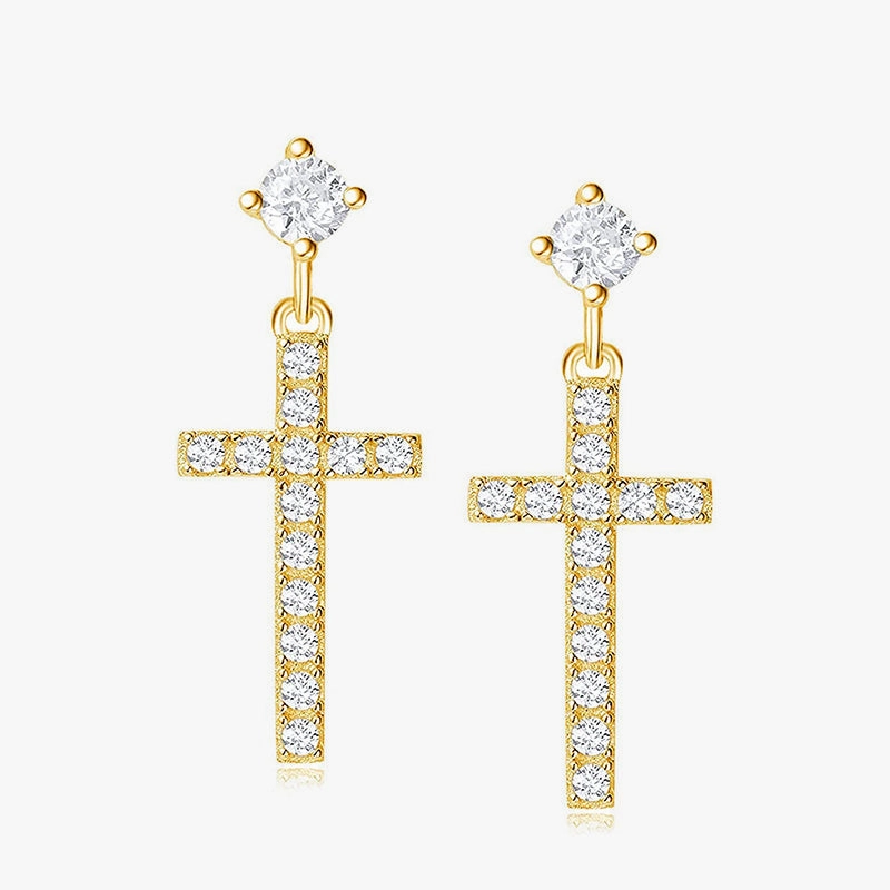 Impeccable Touch Small Little Cute Dangle Drop Cross Earrings