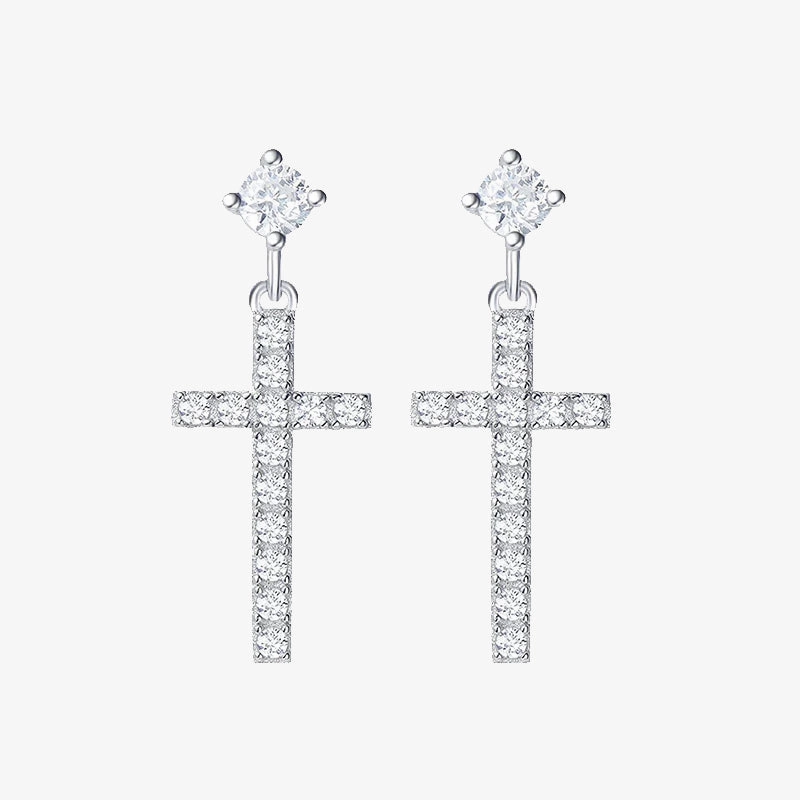 Small Little Cute Dangle Drop Cross Earrings Color Accent Minimal accessory