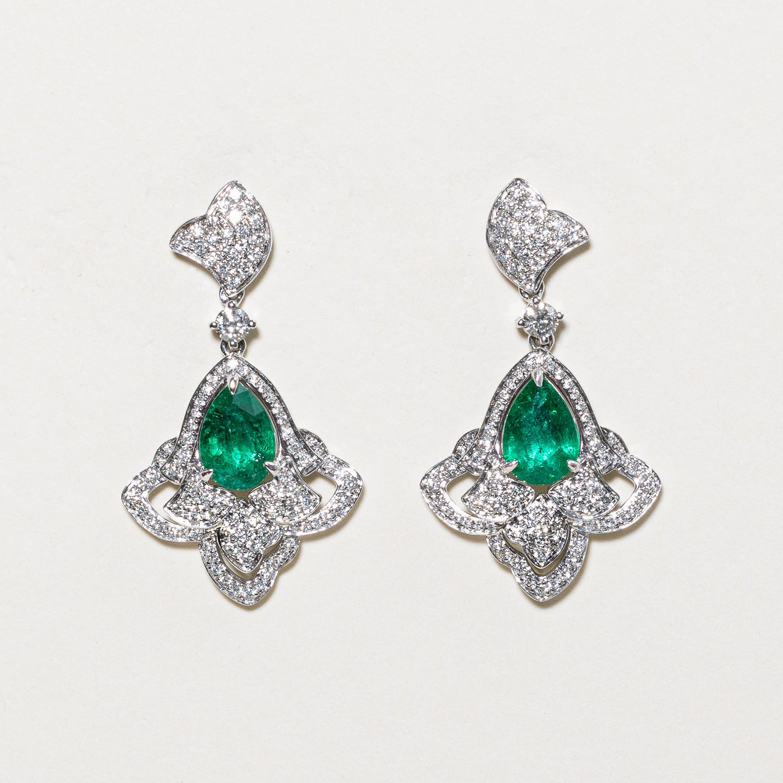 Shiny Touch 18k Pave Set Diamond Emerald Drop Earrings | 0.70ctw, 1.87ctw |