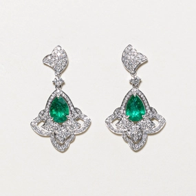 Shiny Touch 18k Pave Set Diamond Emerald Drop Earrings | 0.70ctw, 1.87ctw |