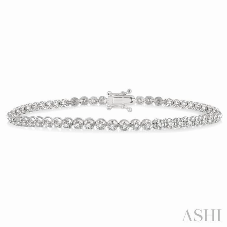 Limited Stock Steadfast Composites 1 Ctw Round Cut Diamond Illusion Tennis Bracelet in 14K White Gold